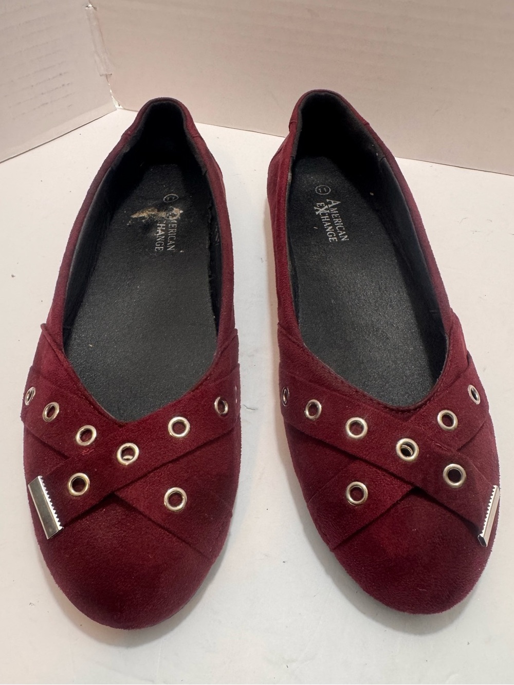American Exchange Siena Burgundy Faux Suede Grommet Ballet Flats Size 11